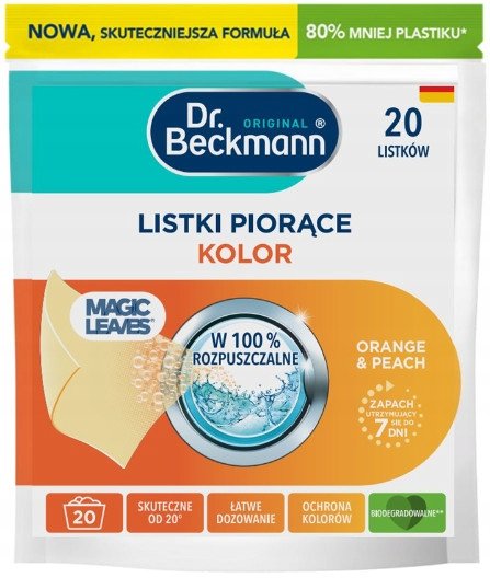 Dr. Beckmann MAGIC LEAVES Chusteczki Listki Piorące do Prania Kolor 20 prań Dr. Beckmann