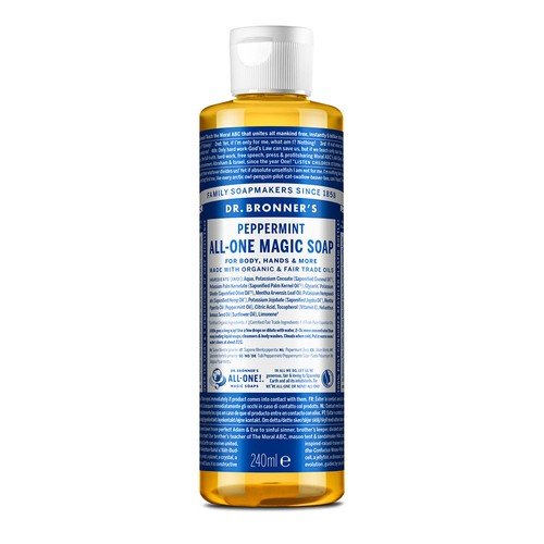 Dr Bronner's, Mydło Kastylijskie W Płynie 18w1, Miętowe, 240ml Dr. Bronner's