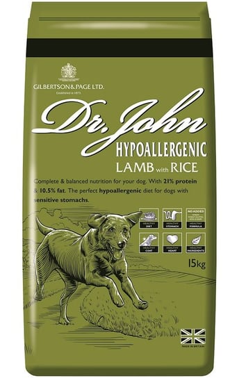 Dr John, karma dla psa, Hypoallergenic Lamb with Rice, 15 kg Gilbertson & Page