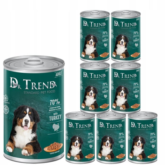 DR.TREND pełnoporcjowa mokra karma dla dorosłych psów wszystkich ras z indykiem, kawałki w delikatnym sosie 8 x 1250g Inny producent