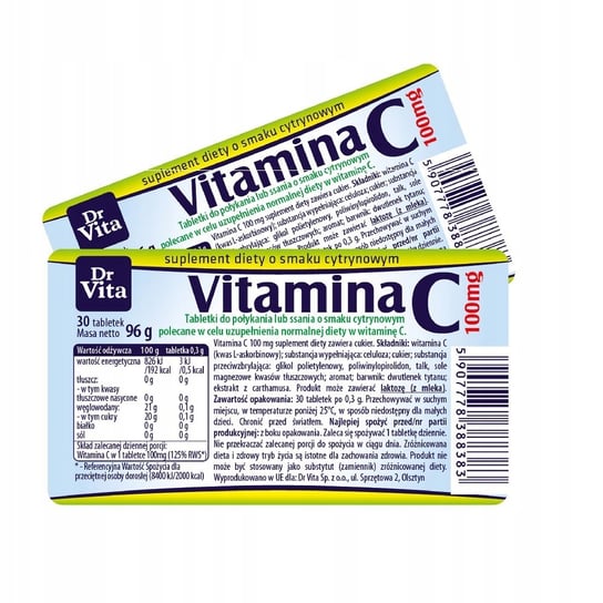 Dr Vita Witamina c 100 mg suplement diety o smaku cytrynowym 30 tabletek Dr Vita