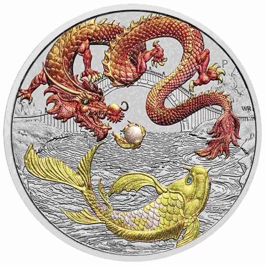 Dragon and Koi Chinese Myths and Legends 1 uncja srebra 2023 Red Coloured Inna marka