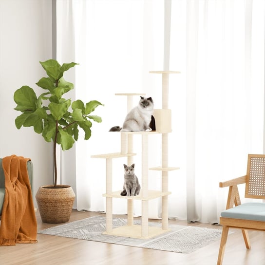 Drapak dla kota z sizalowymi słupkami, kremowy, 153 cm vidaXL