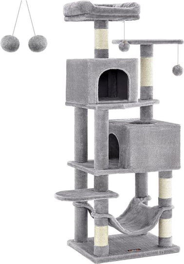 Drapak, Wieża Dla Kotów 155 Cm Dla Kotów Domowych, Pluszowe Wielopoziomowe Mieszkanie Dla Kota Z 5 Drapakami, 2 Jaskinie, Hamak, Songmics