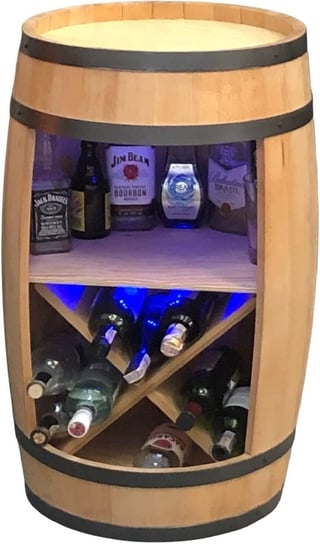 Drewniana beczka barek z półką na wino i oświetleniem LED RGB – 80cm Inne