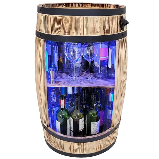 Drewniana Beczka na Butelki Wina Whisky z Kolorowym Oświetleniem LED RGB Inne