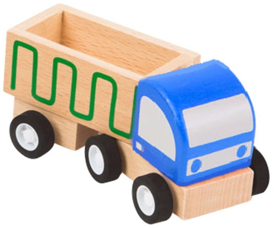 Drewniana ciężarówka z niebieską kabiną i naczepą w zielone szlaczki small foot