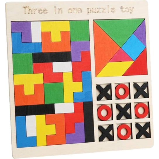 Drewniana Gra Logiczna Kółko i Krzyżyk + Tetris + Tangram (3 gry w 1) WKS