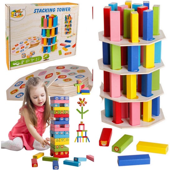 Drewniana gra wieża klocki układanka Montessori gra wieża do układania Sferazabawek