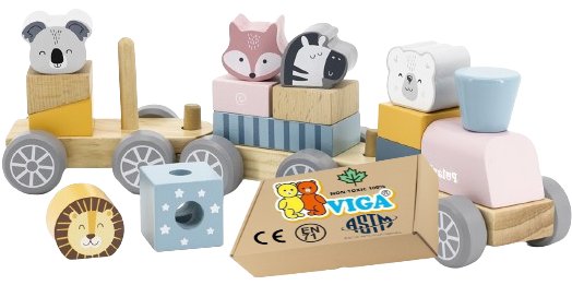 Drewniana Kolejka Sorter Viga POCIĄG zabawka edukacyjna dla niemowląt 18m+ montessori PakaNiemowlaka