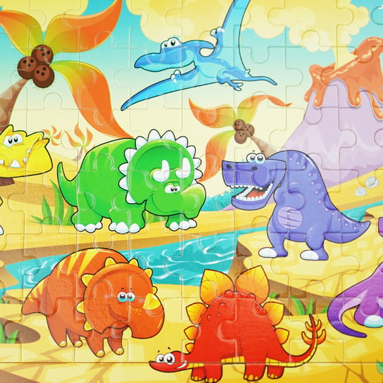 Drewniana kolorowa układanka puzzle dinozaury KinderSafe