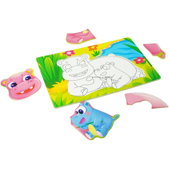 Drewniana kolorowa układanka puzzle do kolorowania hipopotam KinderSafe