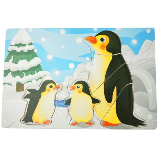 Drewniana kolorowa układanka puzzle do kolorowania pingwinki pingwin KinderSafe