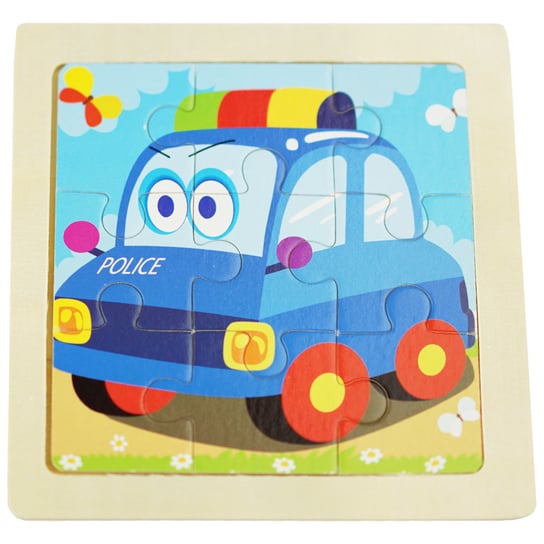 Drewniana kolorowa układanka puzzle karetka policja samochód KinderSafe