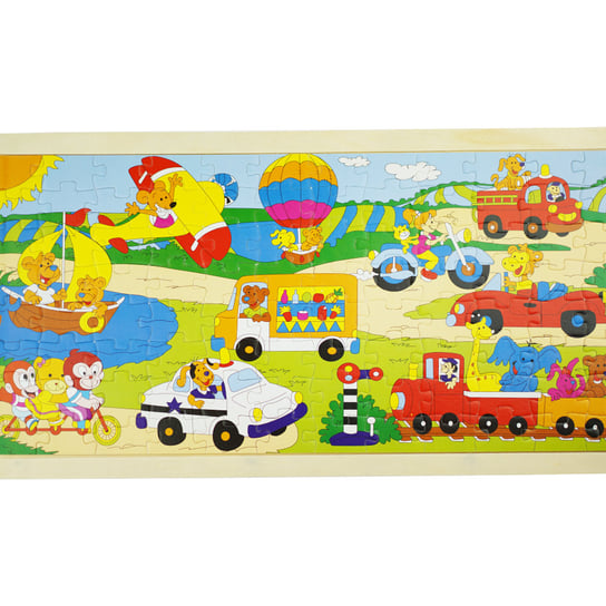 Drewniana kolorowa układanka puzzle samochody pojazdy KinderSafe