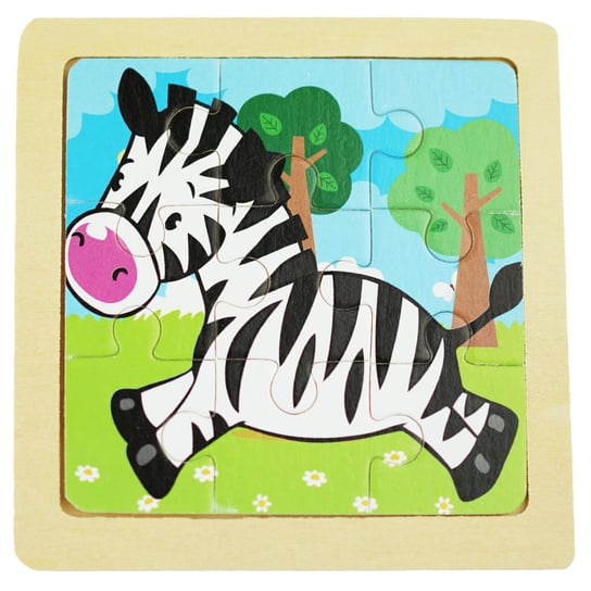 Drewniana kolorowa układanka puzzle zebra konik KinderSafe