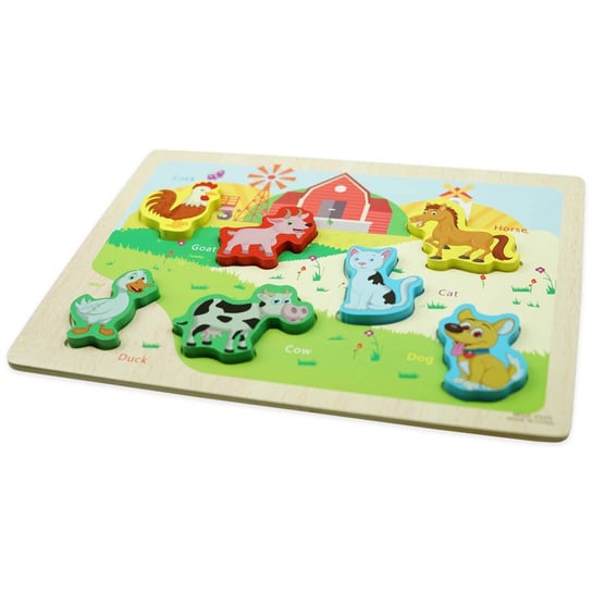 Drewniana kolorowa układanka puzzle zwierzęta na wsi KinderSafe