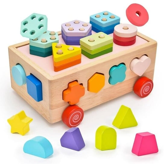 Drewniana Kostka Edukacyjna Montessori - Sorter Kształtów Kolorów Klocki Doris