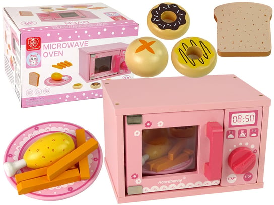Drewniana Kuchenka Mikrofalowa Mikrofalówka Jedzenie Różowa Lean Toys