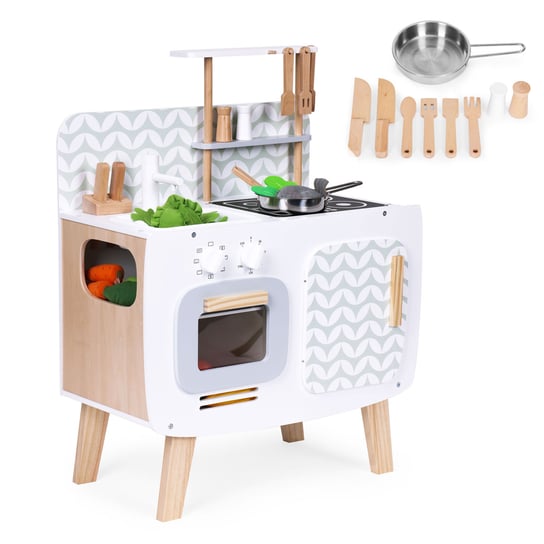 Drewniana kuchnia dla dzieci retro piekarnik palniki zlew akcesoria kuchenne ECOTOYS Ecotoys