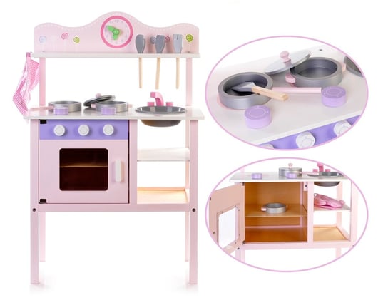 Drewniana kuchnia z wyposażeniem różowa dla dziewczynki AC7702 House of Toys
