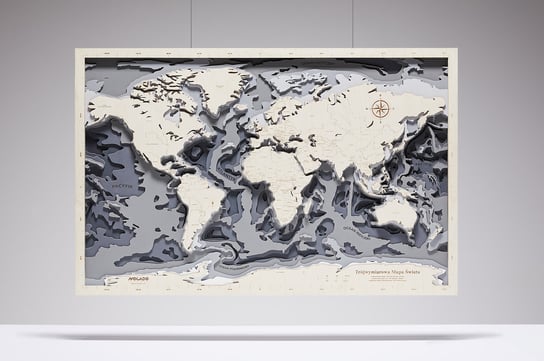 Drewniana Mapa Morska Świat_szary Avocado Pracownia Twórcza