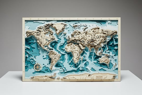 Drewniana Mapa Świat Góry & Oceany_turkus Avocado Pracownia Twórcza