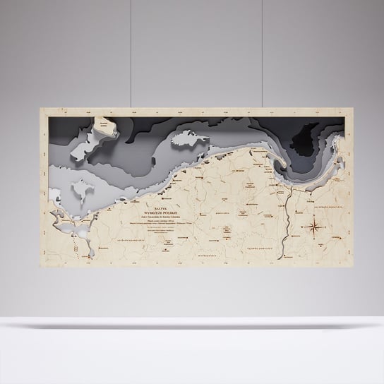 Drewniana Mapa Wybrzeże Bałtyku_szary Avocado Pracownia Twórcza
