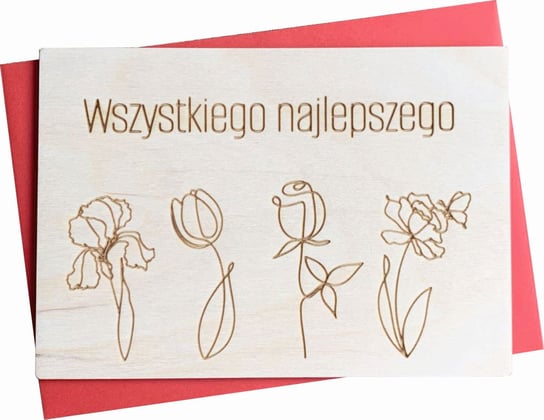 Drewniana pocztówka urodzinowa Kwiaty Postwood