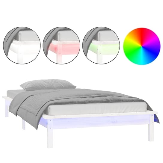 Drewniana rama łóżka z oświetleniem LED, biała, 20 Inna marka