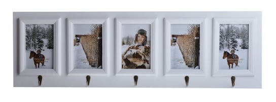 Drewniana ramka na 5 zdjęć z wieszakami, EWAX, biała, 24x1,2x64 cm Ewax