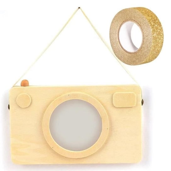 Drewniana ramka na zdjęcie Aparat Polaroid 20 x 12 cm + taśma maskująca brokatowa złota 5 m Youdoit