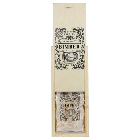Drewniana skrzynka na butelkę - Bimber | FALA + butelka Bimberek