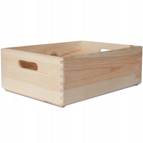 Drewniana skrzynka pudełko z uchwytami, 40x30x14 cm, do decoupage dokumentów zabawek narzędzi drobiazgów Creative Deco
