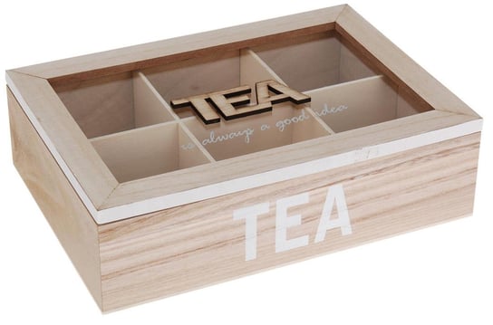 Drewniana szkatułka na herbatę, 6 przegródek, 7x16x24 cm Inna marka