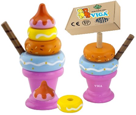 DREWNIANA układanka LODY zabawki edukacyjne montessori dla dziewczynki VIGA zabawka montessori PakaNiemowlaka