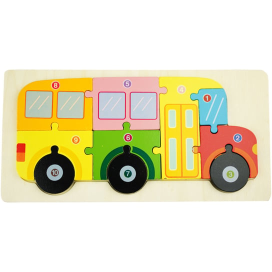 Drewniana układanka puzzle Autobus kolorowa KinderSafe