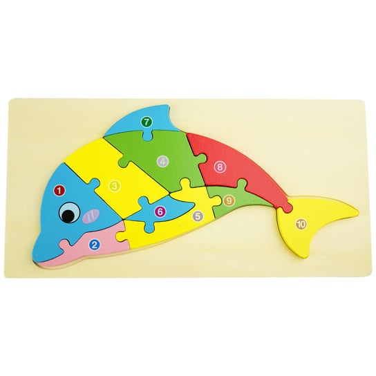 Drewniana układanka puzzle Delfin kolorowa KinderSafe