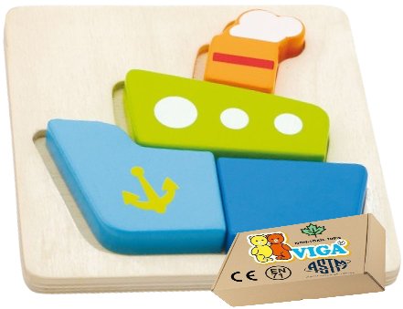 Drewniana Układanka PUZZLE dla chłopca niemowląt dzieci 1 2 3 latka STATEK Viga zabawka montessori PakaNiemowlaka