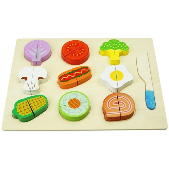 Drewniana układanka puzzle owoce warzywa do krojenia kolorowa KinderSafe