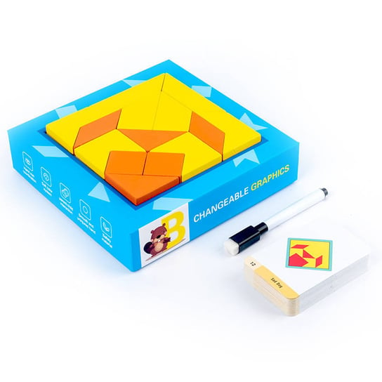 Drewniana układanka sorter puzzle figury klocki + tablica z pisakiem KinderSafe