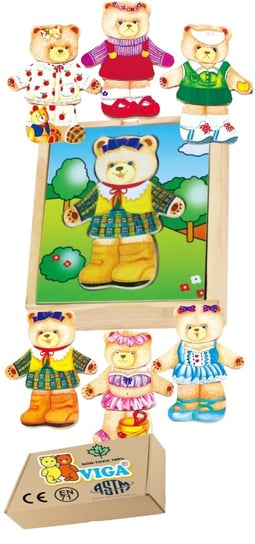 Drewniana UKŁADANKA UBIERANKA MISIE zabawka sensoryczna dla dziewczynki Viga 18m+ montessori PakaNiemowlaka
