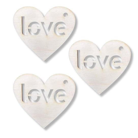 Drewniana Zawieszka ze Sklejki do Decoupage wzór Serce Love Miłość 3szt Kolorowe Motki