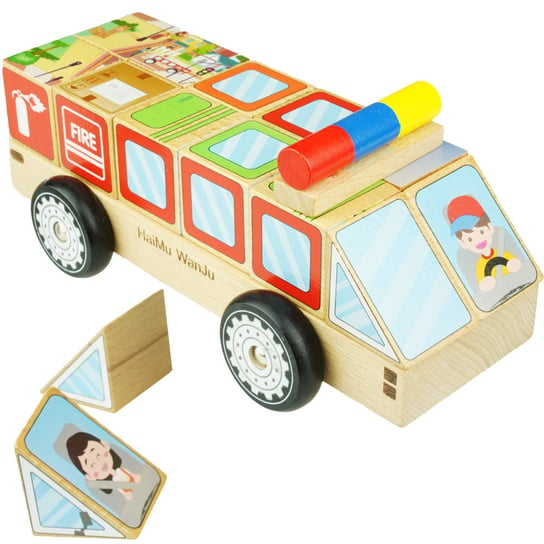 Drewniane auto samochód Sorter Figury klocki kolorowe edukacyjny KinderSafe