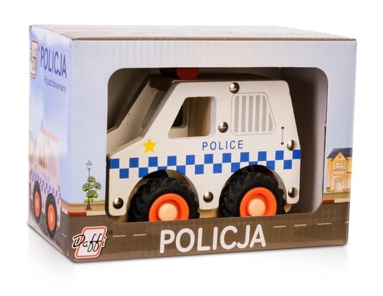 Drewniane Auto Z Oponami - Policja Daffi