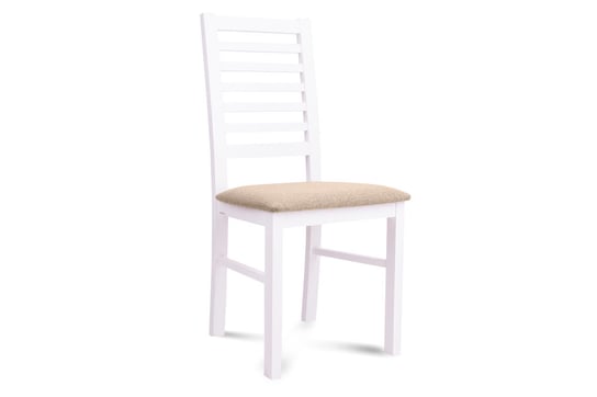 Drewniane białe krzesło tapicerowane beżowe siedzisko CLEMATI Konsimo