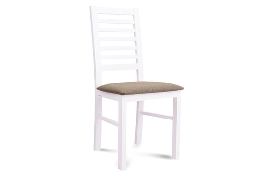 Drewniane białe krzesło tapicerowane brązowe siedzisko CLEMATI Konsimo