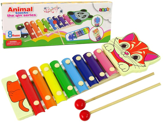 Drewniane Cymbałki Dla Dzieci Zwierzęta Kotek Kolorowe 8 Tonów Lean Toys