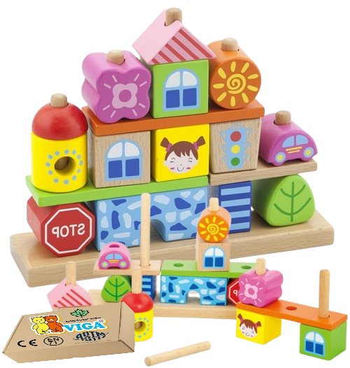 Drewniane Klocki dla najmłodszych dzieci przedszkolaków UKŁADANKA Sorter VIGA 18m+ zabawka montessori PakaNiemowlaka