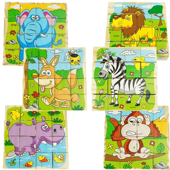 Drewniane klocki puzzle układanka edukacyjne 6W1 safari KinderSafe
